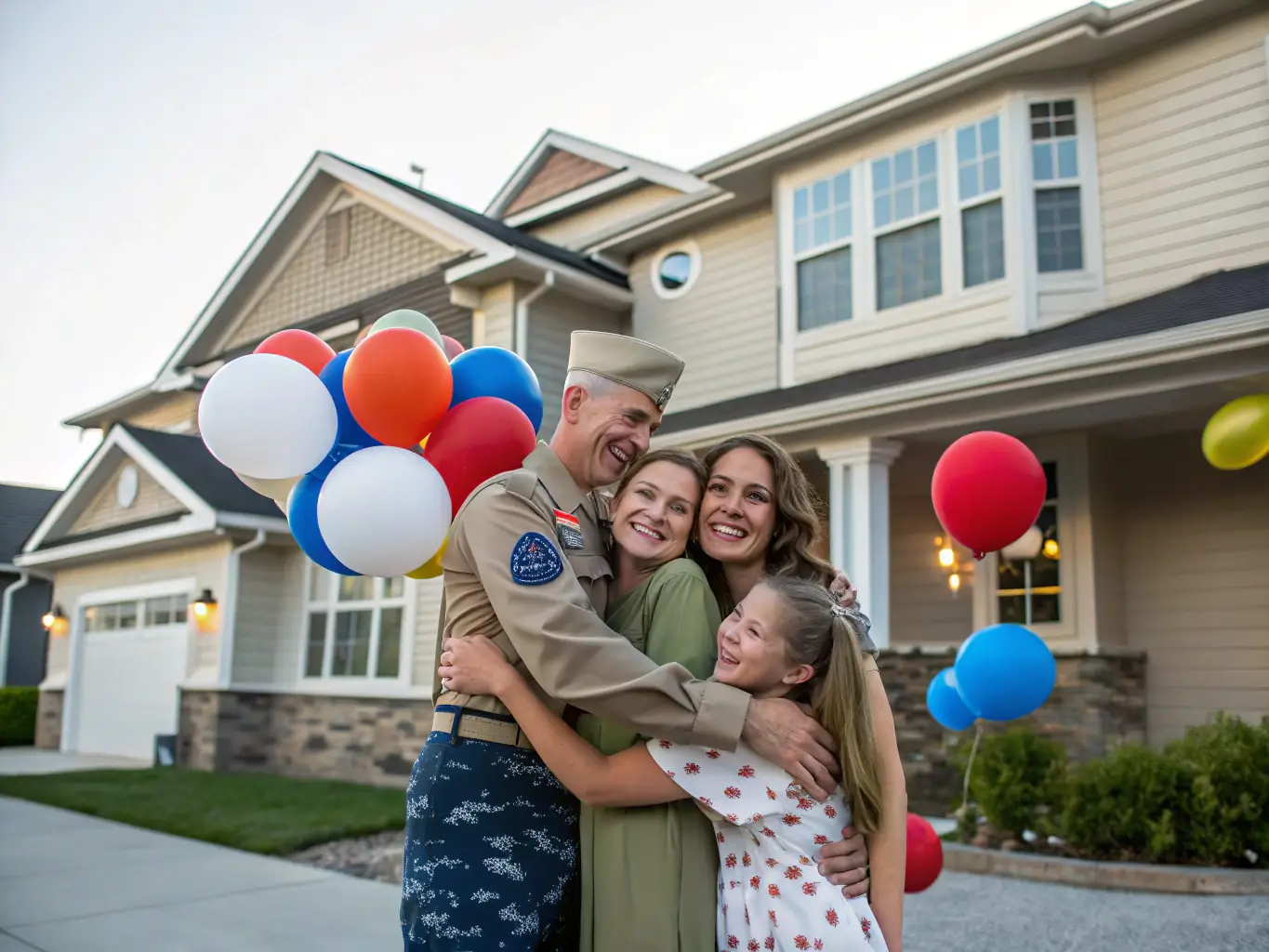 A proud veteran family standing in front of their new Laguna Beach home, showcasing the pride and gratitude associated with VA loans.