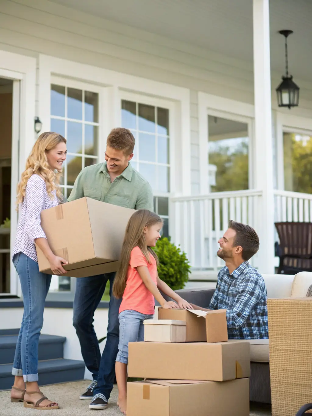 A family happily moving into a traditional-style home in Laguna Beach, symbolizing the stability and reliability of conventional loans.