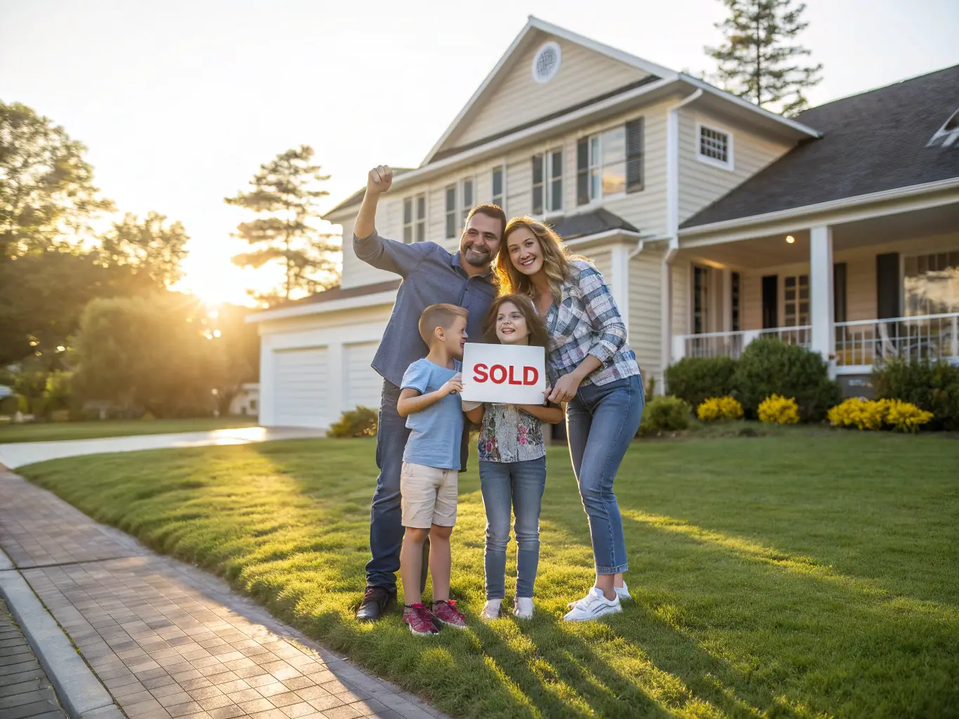 A proud veteran family standing in front of their new Laguna Beach home, showcasing the pride and achievement of using a VA loan.